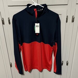 NWT Mens RLX Ralph Lauren Navy and Red golf 1/3 zip Pullover